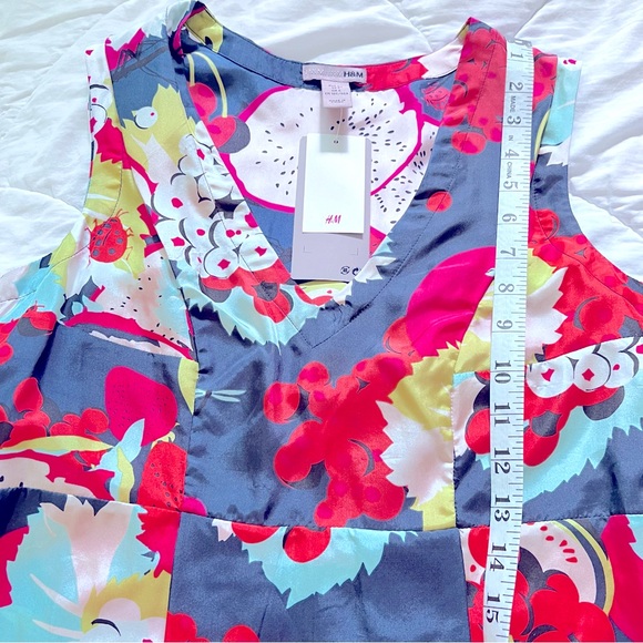 H&M - Pink and Blue Fruit & Flowers Silk Dress - Picture 7 of 12
